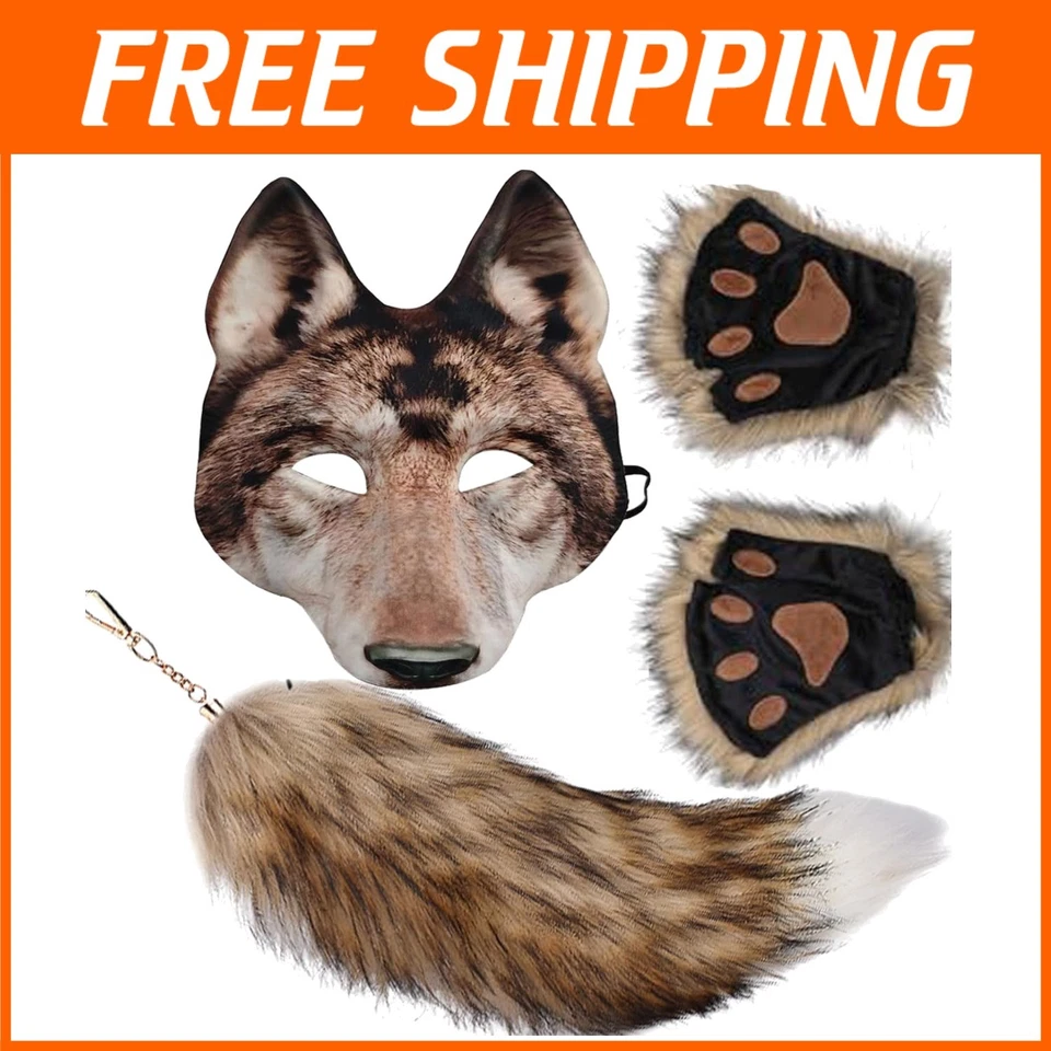Transformative Therian Wolf Mask, Tail, and Claws for Ultimate Costume Appeal - Image 1 of 4