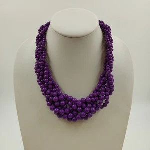 Gold Tone Purple Round Beads Twisted Braided Multi Strands 10" Necklace Jewelry - Picture 1 of 4