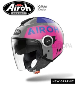 CASCO JET AIROH HELIOS UP PINK GLOSS ROSA VISIERA LUNGA DOPPIA VISIERA OCCHIALIN - Foto 1 di 5
