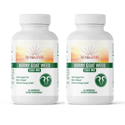 Horny Goat Weed Extract 1560mg Enhances Energy Levels, Stamina - 120 Capsules - Image 1 of 4