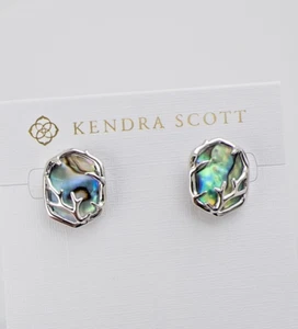 New 100% Kendra Scott Rhodium Pl Abalone Shell Daphne Coral Frame Stud Earrings - Picture 1 of 7