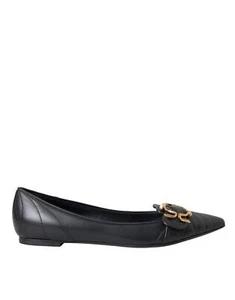 Dolce&Gabbana Women Black Ballet Flats 100% Leather Pointed Toe Casual Loafers - Picture 1 of 8
