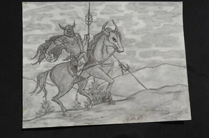 Original Art Halloween Horseman on Paper Nicole Swanbeck 9x12" - Picture 1 of 3