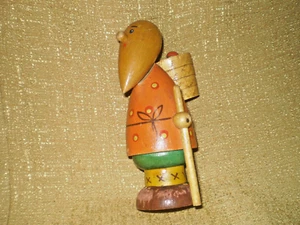 Collectible and rare vintage old wooden doll with a basket of mushrooms - Picture 1 of 11