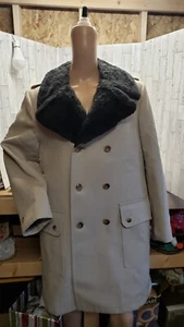 Vtg Sears The Men's Store Brand 1960's Era Men's Khaki Dress Coat Fur Lined 38 R - Picture 1 of 7