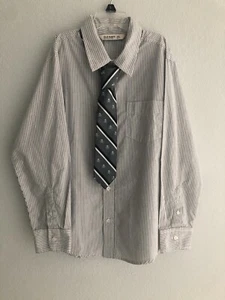 Boys Large Old Navy Gray Pinstripe Long Sleeve Button Collar Shirt w/ Skull Tie - Picture 1 of 7