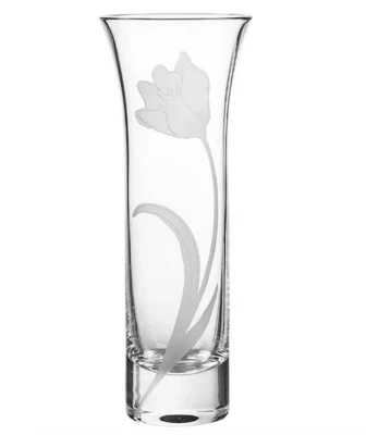 Jarrón QUALIA Tulip 10" vidrio transparente grabado tulipán Q401402 Foto 1 de 4