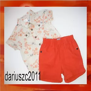 Baby Gap Boys Size 6-12 Months Outfit. Button Front Shirt & Orange Cargo Shorts - Picture 1 of 4