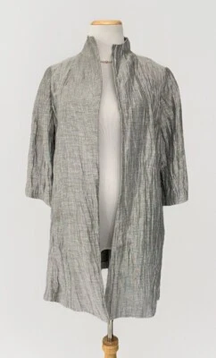 Chaqueta Abrigo Eileen Fisher Gris Lino Arrugado Manga 3/4 Abierta Bolsillos Italia M Foto 1 de 4