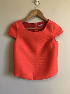 KOOKAI Women’s Cap Sleeve Crop Top in Orange Size 34 Textured Fabric