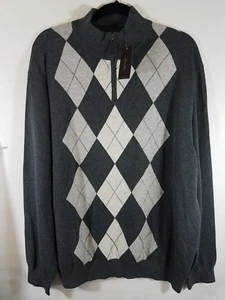 New Tasso Ella Men Sweater Grey White Long Sleeve Sz XL Diamonds Warm Winter - Picture 1 of 6