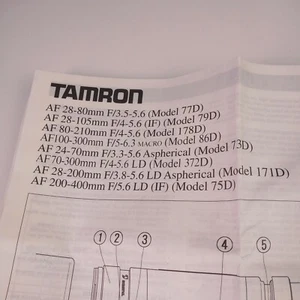 Vintage TAMRON Instruction Guide for Mounts 77D 79D 178D 86D 73D 372D 75D 171D - Picture 1 of 12
