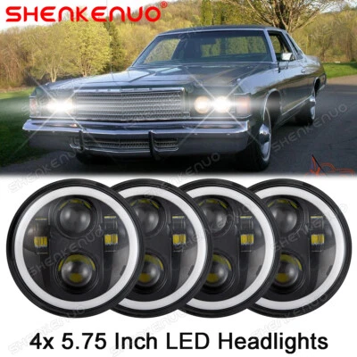For Dodge Monaco 1965-1976 5.75" Round LED Headlights Hi/Lo Beam Angle Eyes 4PCS - Image 1 of 4