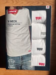 Levi's Men's 4 Pack V Neck Premium Cotton Tees White Size Medium NWT