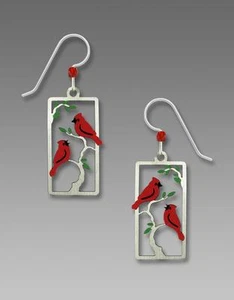 Sienna Sky Earrings Two Red Cardinals on a Branch Handmade in USA 2000 - Picture 1 of 4