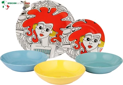 Servizio di Piatti da 18 pezzi in Porcellana e Gres, Servito da Tavolo Colorato  - Immagine 1 di 4