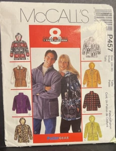 McCall's Pattern P457 * Unisex Size Small 34-36 * Hooded Jacket w Zipper - Picture 1 of 2