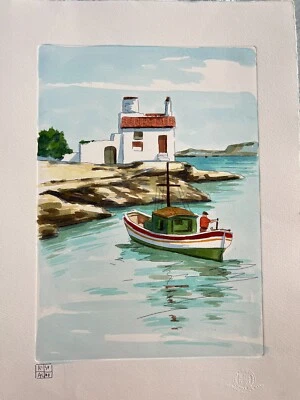 Dipinto Aldo Riso Certificato 35x50 "Pescatore in Barca" Quadro Raro Originale - Immagine 1 di 3