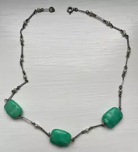 antique necklace with 3 turquoise colour stones and seed pearl link chain - Picture 1 of 4
