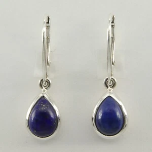 Blue LAPIS LAZULI Pear Dangle Drop Earrings - 925 STERLING SILVER Leverback #4e - Picture 1 of 3