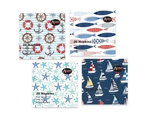 BULK 960 COASTAL PRINT NAPKIN 2PLY 4 ASSORT COLS 33X1CM - Picture 1 of 1