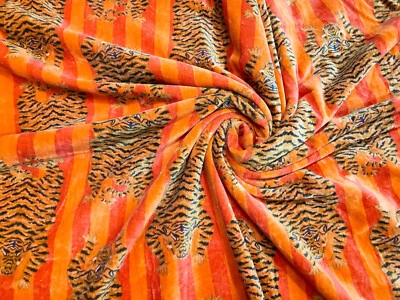 Tibenten Tiger Print Beautiful Soft Velvet Fabric Indian Running Fabric Yard - Image 1 of 4