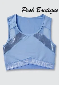JUSTICE Sports Bra Blue 36 38 40 14 16 18 20 Long Line Dance Gymnastics NWT - Picture 1 of 2