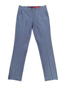 Pantalone Seersucker Paisley & Grigio Uomo Blu su Blu a Righe Taglia 29 x 32 - Preppy - Foto 1 di 7