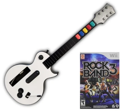NEW Wireless Guitar Controller for Nintendo Wii + Rock Band 3 Game Bundle hero