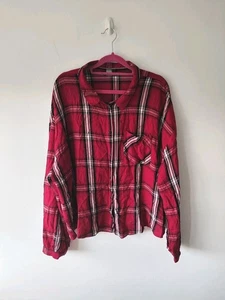Top camicia donna Primark taglia 20 rosso nero check casual manica lunga colletto - Foto 1 di 7