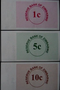 Set Zimbabwe 1 5 10 CENTS P-33 34 35 2006 x 3V Zimbabwean Bearer Check UNC NOTE - Picture 1 of 7