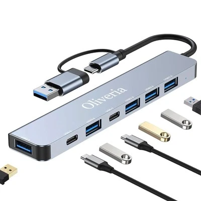 Adattatore USB C Hub 3.0, 7 in 2 USB Hub 3.0 multiporta con USB 3.0, porte USB 2 - Immagine 1 di 4