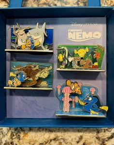 Disney Store Finding Nemo Diorama Pin Boxed Set LE 250 4 Pin Set Mint In Box - Picture 1 of 1
