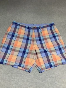 Brooks Brothers Shorts Mens 32 Plaid Madras Golf Stretch Orange Blue 9” Inseam - Picture 1 of 13