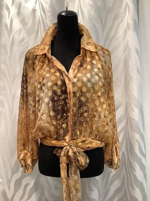 Marc NY Andrew Marc Semi Transparente Ámbar Dorado Lunares Mangas Campesinas Talla M Foto 1 de 4