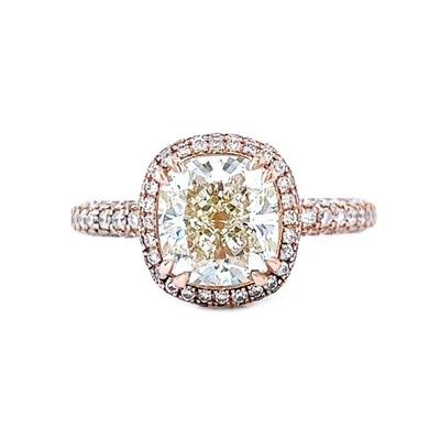 4,90 ctw. Anel Art Deco Almofada Natural Diamante Halo, em 18KR - Imagem 1 de 4