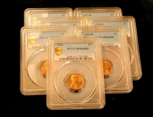 Lot of 7x PCGS 1947 through 1958 Lincoln Wheat Cents - PCGS MS63RB-66RD - Picture 1 of 4