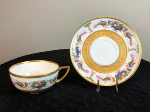 Vtg. Royal Bavarian Hutschenreuther Black Knight Teacup & Saucer Pheasant Birds - Picture 1 of 12