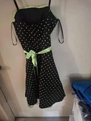 Sun Dress Women's Lime Green Piping Black White Polka Dots Size S Small Foto 1 de 3