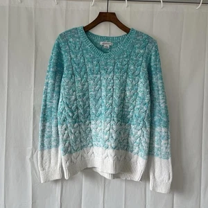Striped Blue V Neck Jumper Sweater Womens Size M Cable Knit Top Liz Claiborne - Picture 1 of 6