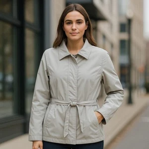 Free Country Beige Belted Jacket Windbreaker Fleece Lined Outdoor Coat - Picture 1 of 9