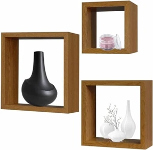 Set 3 Mensole da Parete a Cubo Moderne Design Legno Bianco/Nero - Arredo Soggior - Foto 1 di 3