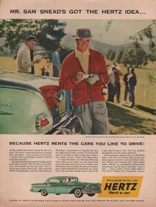 1958 Vintage Golfista Sam Snead en Hertz Rent-A-Car Idea Anuncios impresos - Imagen 1 de 1