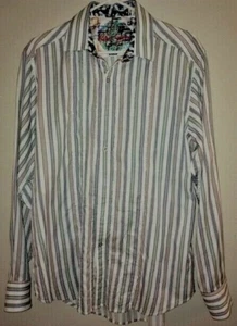 Mens Robert Graham L/S Button Up Embroidered Shirt Vertical Striped Sz. M, NICE! - Picture 1 of 10