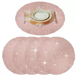 Placemats Set of 4 Round Heat-Resistant Vinyl Placemat 15 inch Non-Slip Washa... - Picture 1 of 5
