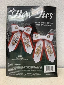 JCA Mini Bow Ties Starbursts Cross Stitch Tree Ornaments Kit 13100 - 2 Designs - Picture 1 of 3