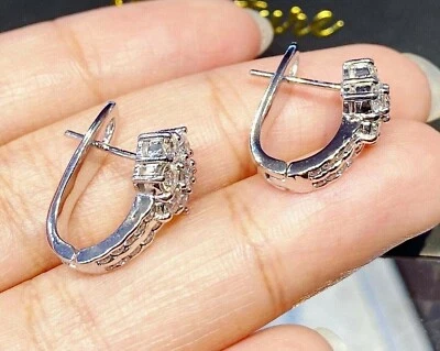 3Ct Round Cut Lab Created Flower Diamond Stud Earrings 14K White Gold Plated - Image 1 of 3