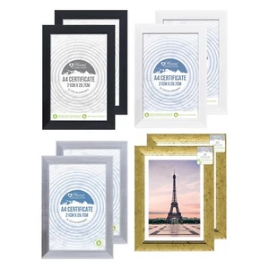 A4 GLASS Photo Frames, Pack of 2, Certificate Poster Picture Frame Wall Mount - Picture 1 of 39