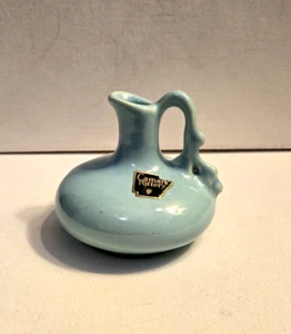 Vintage Camark Turquoise Blue Crackle Squat Pitcher 630 USA w/orig. Label - Picture 1 of 11