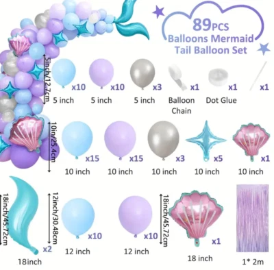 Набор воздушных шаров русалка 89 шт. на день рождения - Изображение 1 из 2